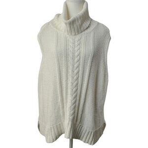 Wooden Ships Cable Knit Turtleneck Sleeveless Sweater M/L High Low Hem Chunky